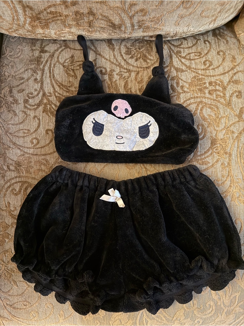 Kuromi Black Plush Sleep Top and Shorts Set